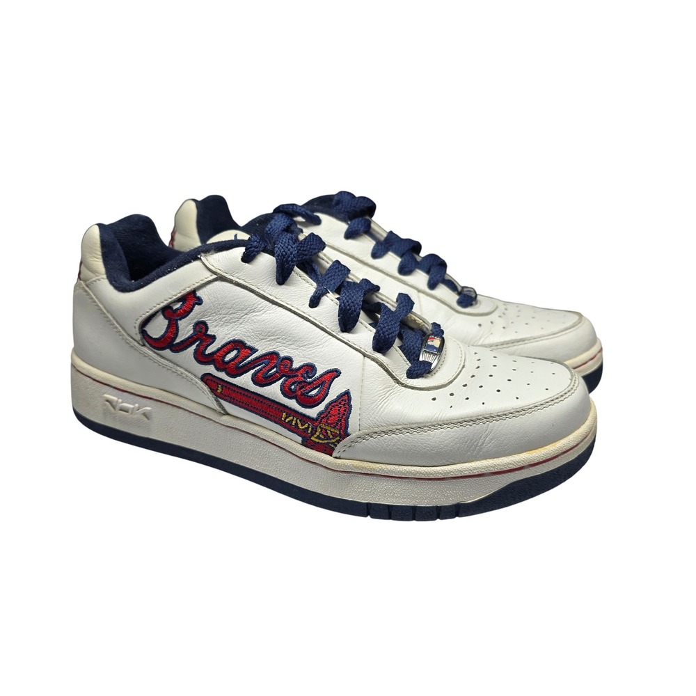 Reebok MLB Atlanta Braves Sneakers White Navy Red Leather Low Top Mens 7 RB711